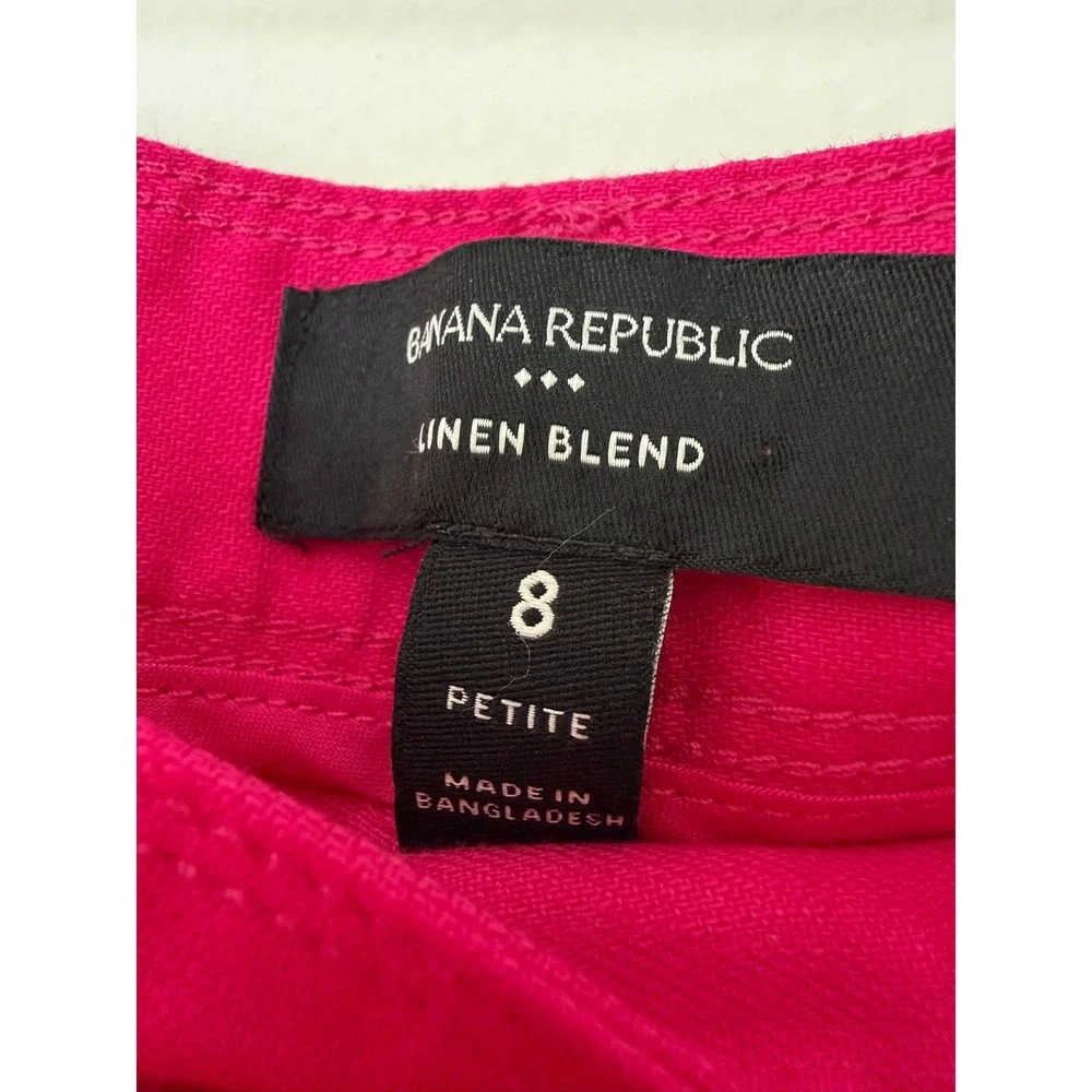 Banana‎ Republic Magenta Pink Linen Blend Pleated Wide Leg Pants Womens 8 Petite